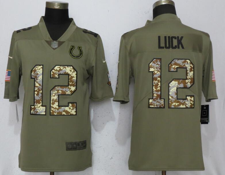 Men Indianapolis Colts #12 Luck Olive Camo Carson 2017 Salute to Service Limited Nike NFL Jerseys